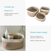 Lade das Bild in den Galerie-Viewer, Intirilife 3-teiliges Set Aufbewahrungskorb aus Baumwolle in Weiß - Beige - 22.5 x 16 x 11.5 / 27 x 20 x 13.5 / 33.5 x 22.5 x 14 cm - Regalkorb Organizer für Bad Wohn- Schlafzimmer Dekorativ