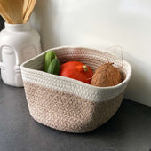 Lade das Bild in den Galerie-Viewer, Intirilife 3-teiliges Set Aufbewahrungskorb aus Baumwolle in Weiß - Beige - 22.5 x 16 x 11.5 / 27 x 20 x 13.5 / 33.5 x 22.5 x 14 cm - Regalkorb Organizer für Bad Wohn- Schlafzimmer Dekorativ