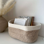 Lade das Bild in den Galerie-Viewer, Intirilife 3-teiliges Set Aufbewahrungskorb aus Baumwolle in Weiß - Beige - 22.5 x 16 x 11.5 / 27 x 20 x 13.5 / 33.5 x 22.5 x 14 cm - Regalkorb Organizer für Bad Wohn- Schlafzimmer Dekorativ