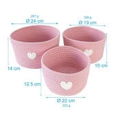 Lade das Bild in den Galerie-Viewer, Intirilife 3-teiliges Aufbewahrungskorb Set Organizer in Rosa mit Herzaufnäher - 24 x 14 / 22 x 12.5 / 19 x 10 cm - Praktische Aufbewahrungs Körbe für Regale Ablagen als Deko