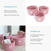 Lade das Bild in den Galerie-Viewer, Intirilife 3-teiliges Aufbewahrungskorb Set Organizer in Rosa mit Herzaufnäher - 24 x 14 / 22 x 12.5 / 19 x 10 cm - Praktische Aufbewahrungs Körbe für Regale Ablagen als Deko