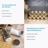 Lade das Bild in den Galerie-Viewer, Intirilife Gewürzregal Set aus Bambus Gewürzständer mit 18 Gewürzgläsern - 43 x 9.5 x 18 cm - Praktische Aufbewahrung Halter Organizer für Gewürze mit Beschriftungsetiketten Tischregal Küchenregal