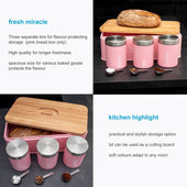 Lade das Bild in den Galerie-Viewer, Intirilife Brotbox Brotkasten mit Deckel 3 Gewürzdosen und 3 Löffeln in Rosa - 42.2 x 22.6 x 13.9 cm - Aufbewahrungs Box Korb Behälter für Brot Brötchen Gebäck