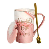 Lade das Bild in den Galerie-Viewer, Intirilife Kaffeetasse mit Deckel Muttertags Geschenk - World's Best Mom - in Rosa - 8 x 13 cm - Füllmenge 280 ml - Teetasse mit Marmor Optik für Geburtstag mit Geschenkebox
