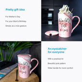 Lade das Bild in den Galerie-Viewer, Intirilife Kaffeetasse mit Deckel Muttertags Geschenk - World's Best Mom - in Rosa - 8 x 13 cm - Füllmenge 280 ml - Teetasse mit Marmor Optik für Geburtstag mit Geschenkebox