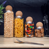 Lade das Bild in den Galerie-Viewer, Intirilife Aufbewahrungsbehälter Set aus Glas mit Kork-Kugel 4-teiliges Set - 1.2 L / 930 ml / 670 ml / 400 ml Füllmenge - Vorratsbehälter Glasdosen für Lebensmittel Süßigkeiten Gewürze Kaffee Zucker