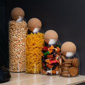 Lade das Bild in den Galerie-Viewer, Intirilife Aufbewahrungsbehälter Set aus Glas mit Kork-Kugel 4-teiliges Set - 1.2 L / 930 ml / 670 ml / 400 ml Füllmenge - Vorratsbehälter Glasdosen für Lebensmittel Süßigkeiten Gewürze Kaffee Zucker