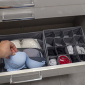 Lade das Bild in den Galerie-Viewer, Intirilife Aufbewahrungsboxen Ordnungssystem 6-teilig für Schubladen aus Vlies in Grau - Zwei 4-Fach Boxen 33x26x11 / Vier 16-Fach Boxen 28.5x26x11 cm - Faltbare Organizer für Unterwäsche Socken