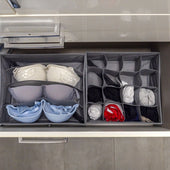 Lade das Bild in den Galerie-Viewer, Intirilife Aufbewahrungsboxen Ordnungssystem 6-teilig für Schubladen aus Vlies in Grau - Zwei 4-Fach Boxen 33x26x11 / Vier 16-Fach Boxen 28.5x26x11 cm - Faltbare Organizer für Unterwäsche Socken