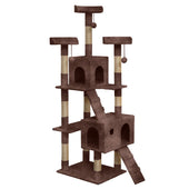 Lade das Bild in den Galerie-Viewer, Intirilife Kratzbaum in Braun - 60 x 50 x 185 cm - Stabiler Katzenkratzbaum mehrstufiger Kletterbaum mit Aussichtsplattformen Höhlen Plüschbommeln und Sisal-Kratzstangen