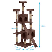 Lade das Bild in den Galerie-Viewer, Intirilife Kratzbaum in Braun - 60 x 50 x 185 cm - Stabiler Katzenkratzbaum mehrstufiger Kletterbaum mit Aussichtsplattformen Höhlen Plüschbommeln und Sisal-Kratzstangen