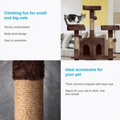 Lade das Bild in den Galerie-Viewer, Intirilife Kratzbaum in Braun - 60 x 50 x 185 cm - Stabiler Katzenkratzbaum mehrstufiger Kletterbaum mit Aussichtsplattformen Höhlen Plüschbommeln und Sisal-Kratzstangen