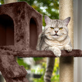 Lade das Bild in den Galerie-Viewer, Intirilife Kratzbaum in Braun - 60 x 50 x 185 cm - Stabiler Katzenkratzbaum mehrstufiger Kletterbaum mit Aussichtsplattformen Höhlen Plüschbommeln und Sisal-Kratzstangen