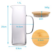 Lade das Bild in den Galerie-Viewer, Intirilife Karaffe mit Bambusdeckel in KLAR - 1,6l Krug aus Borosilikatglas mit Henkel und Holz Deckel hitzebeständig geeignet für heiße und kalte Getränke, Tee, Kaffee, Wasser uvm.