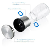 Lade das Bild in den Galerie-Viewer, Intirilife 2er Set Gewürzmühle in SILBER TRANSPARENT - 13.5 x 6.5 cm - 2x Grinder Handmühle aus Glas und Edelstahl für die Küche perfekt geeignet zum Mahlen und Zerkleinern von Pfeffer Salz Gewürzen