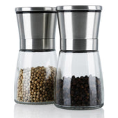 Lade das Bild in den Galerie-Viewer, Intirilife 2er Set Gewürzmühle in SILBER TRANSPARENT - 13.5 x 6.5 cm - 2x Grinder Handmühle aus Glas und Edelstahl für die Küche perfekt geeignet zum Mahlen und Zerkleinern von Pfeffer Salz Gewürzen