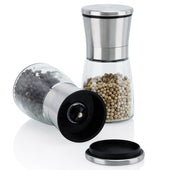 Lade das Bild in den Galerie-Viewer, Intirilife 2er Set Gewürzmühle in SILBER TRANSPARENT - 13.5 x 6.5 cm - 2x Grinder Handmühle aus Glas und Edelstahl für die Küche perfekt geeignet zum Mahlen und Zerkleinern von Pfeffer Salz Gewürzen