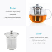 Lade das Bild in den Galerie-Viewer, Intirilife Teekanne mit Filter in KLAR - 800ml Glaskanne aus Borosilikatglas mit Siebeinsatz hitzebeständig geeignet für heiße und kalte Getränke, Tee, Kaffee, Wasser uvm.