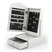 Lade das Bild in den Galerie-Viewer, Intirilife Schmuckkästchen 59x32x29 cm in BLÜTEN WEISS - 2-in-1 Schmuckschatulle und Tischspiegel mit Schublade zur Schmuck-Aufbewahrung - Schmuckbox Schmuckschränkchen Organizer