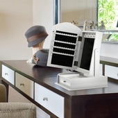 Lade das Bild in den Galerie-Viewer, Intirilife Schmuckkästchen 59x32x29 cm in BLÜTEN WEISS - 2-in-1 Schmuckschatulle und Tischspiegel mit Schublade zur Schmuck-Aufbewahrung - Schmuckbox Schmuckschränkchen Organizer