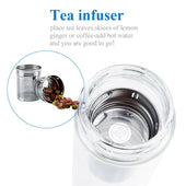 Lade das Bild in den Galerie-Viewer, Intirilife Teeflasche aus Glas mit Edelstahl Sieb- 400 ml doppelwandige Thermo Flasche aus Borosilikatglas mit Neopren Hülle- Tee Trinkflasche to go, Thermoskanne mit Infuser Filter, Bambus Deckel