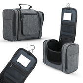 Lade das Bild in den Galerie-Viewer, Intirilife Aufklappbare Kosmetiktasche in GRAU - 27 x 13 x 27.5 cm - Aufhängbarer Polyester Kulturbeutel Reisekoffer mit Tragegriff, Reißverschlüssen, Netz Fächern, Innentaschen und Außentaschen