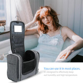 Lade das Bild in den Galerie-Viewer, Intirilife Aufklappbare Kosmetiktasche in GRAU - 27 x 13 x 27.5 cm - Aufhängbarer Polyester Kulturbeutel Reisekoffer mit Tragegriff, Reißverschlüssen, Netz Fächern, Innentaschen und Außentaschen