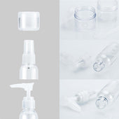 Lade das Bild in den Galerie-Viewer, Intirilife Flaschen Set in WEISS TRANSPARENT - 21 x 4 x 13 cm - 6 teiliges Set mit 4 Flaschen und 2 Behältern zum Nachfüllen, zum Reisen, für Pröbchen etc. TSA Genehmigtes Gepäck