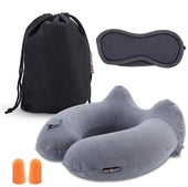 Lade das Bild in den Galerie-Viewer, Intirilife Aufblasbares Nackenkissen in GRAU - 20 x 15 x 5 cm - Nackenhörnchen und Augenmaske zum Aufblasen mit Ohrstöpseln in ergonomischer Form - Perfekt geeignet beim Campen, bei Ausflügen, Reisen etc.