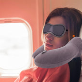 Lade das Bild in den Galerie-Viewer, Intirilife Aufblasbares Nackenkissen in GRAU - 20 x 15 x 5 cm - Nackenhörnchen und Augenmaske zum Aufblasen mit Ohrstöpseln in ergonomischer Form - Perfekt geeignet beim Campen, bei Ausflügen, Reisen etc.