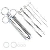 Lade das Bild in den Galerie-Viewer, Intirilife Marinierspritze aus Edelstahl in SILBER - 60 ml Füllmenge - 3 Spritze Spitzen und 2 Bürsten für Grill Gewürze Marinaden Braten BBQ - Marinadenspritze Bratenspritze Fleischspritze