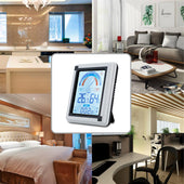 Lade das Bild in den Galerie-Viewer, Intirilife Elektronisches Thermometer in WEISS - 10 x 3 x 13 cm - LCD Touch Thermometer mit Uhr Messgerät für Temperatur, Luftfeuchtigkeit umstellbar auf Fahrenheit