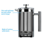 Lade das Bild in den Galerie-Viewer, Intirilife Kaffeekanne in SILBER - 1 Liter Füllmenge - 23x15x12 cm - Kaffeebereiter nach französischem Pressensystem aus Edelstahl mit Filter Pressstempelkanne Kaffeemaschine Kaffeepresse Frech Press