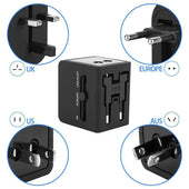 Lade das Bild in den Galerie-Viewer, Intirilife Universal Steckdosen Adapter in SCHWARZ - 7.1 x 5 x 4 cm - Internationaler Steckdosen Stromadapter im kompakten All In One Design mit USB Anschlüssen perfekt geeignet zum Reisen