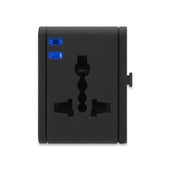 Lade das Bild in den Galerie-Viewer, Intirilife Universal Steckdosen Adapter in SCHWARZ - 4.6 x 5.6 x 6.1 cm - Internationaler Steckdosen Stromadapter mit Tasche im kompakten All In One Design mit USB Anschlüssen perfekt geeignet zum Reisen