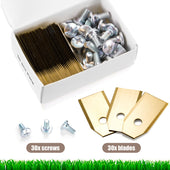 Lade das Bild in den Galerie-Viewer, Intirilife 30x Mähroboter Ersatzklingen in TITAN - 3.5 x 1.8 cm - 30er Pack Klingen mit Edelstahl Schrauben für Rasenmähroboter kompatibel mit 105, 310, 315, 320/420/430x, R40I