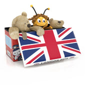 Lade das Bild in den Galerie-Viewer, Intirilife Faltbarer Sitzhocker für Kinder 49x31x31 cm in London Bus - Sitzwürfel mit Stauraum und Deckel aus Kunstleder - Sitzcube Spielzeugkiste Spielzeugbox Truhe Sitzkiste