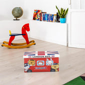Lade das Bild in den Galerie-Viewer, Intirilife Faltbarer Sitzhocker für Kinder 49x31x31 cm in London Bus - Sitzwürfel mit Stauraum und Deckel aus Kunstleder - Sitzcube Spielzeugkiste Spielzeugbox Truhe Sitzkiste
