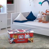 Lade das Bild in den Galerie-Viewer, Intirilife Faltbarer Sitzhocker für Kinder 49x31x31 cm in London Bus - Sitzwürfel mit Stauraum und Deckel aus Kunstleder - Sitzcube Spielzeugkiste Spielzeugbox Truhe Sitzkiste