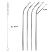 Lade das Bild in den Galerie-Viewer, Intirilife Trinkhalme aus Edelstahl - 20.5 cm Länge / 0.6 cm Durchmesser - 4x Metall Strohhalme mit Reinigungsbürste Silber Wiederverwendbar