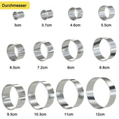 Lade das Bild in den Galerie-Viewer, Intirilife 12-teiligs Ausstechformen Set in Silber mit Aufbewahrungsbox - 3 cm bis 12 cm Cutter Ringe Rund aus Edelstahl für Kekse Cookie Plätzchen Gebäck Backform Ausstecher