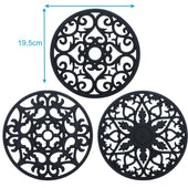 Lade das Bild in den Galerie-Viewer, Intirilife 3-teiliges Silikon Untersetzer Set in Schwarz - 19.5 cm - Flexible Antihaft Topf Untersetzer Rutschfest Hitzebeständige Matte mit verschiedenen Ornamenten