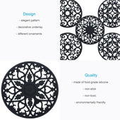 Lade das Bild in den Galerie-Viewer, Intirilife 3-teiliges Silikon Untersetzer Set in Schwarz - 19.5 cm - Flexible Antihaft Topf Untersetzer Rutschfest Hitzebeständige Matte mit verschiedenen Ornamenten