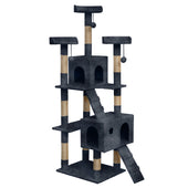 Lade das Bild in den Galerie-Viewer, Intirilife Kratzbaum in Grau - 60 x 50 x 185 cm - Stabiler Katzenkratzbaum mehrstufiger Kletterbaum mit Aussichtsplattformen Höhlen Plüschbommeln und Sisal-Kratzstangen