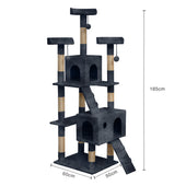 Lade das Bild in den Galerie-Viewer, Intirilife Kratzbaum in Grau - 60 x 50 x 185 cm - Stabiler Katzenkratzbaum mehrstufiger Kletterbaum mit Aussichtsplattformen Höhlen Plüschbommeln und Sisal-Kratzstangen