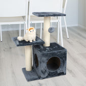 Lade das Bild in den Galerie-Viewer, Intirilife Kratzbaum in Grau - 45 x 30 x 70 cm - Stabiler Katzenkratzbaum mehrstufiger Kletterbaum mit Aussichtsplattformen Höhlen Plüschbommeln und Sisal-Kratzstangen