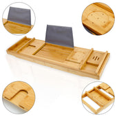 Lade das Bild in den Galerie-Viewer, Intirilife Badewannenablage aus nachhaltigen Bambus - 75 - 109 x 23 x 4.5 cm - Verstellbare / Ausziehbare Auflage mit Seifenschale - Halter für Bücher Kerze Weinglas Telefon Badewannentablett