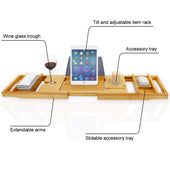 Lade das Bild in den Galerie-Viewer, Intirilife Badewannenablage aus nachhaltigen Bambus - 75 - 109 x 23 x 4.5 cm - Verstellbare / Ausziehbare Auflage mit Seifenschale - Halter für Bücher Kerze Weinglas Telefon Badewannentablett
