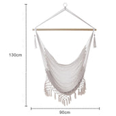 Lade das Bild in den Galerie-Viewer, Intirilife Hängesessel Macramee Baumwolle in Beige mit Fransenkante - 90 x 130 cm - Bequeme platzsparende und atmungsaktive Sitzmöglichkeit für Erwachsene und Kinder Drinnen und Draußen