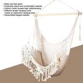 Lade das Bild in den Galerie-Viewer, Intirilife Hängesessel Macramee Baumwolle in Beige mit Fransenkante - 90 x 130 cm - Bequeme platzsparende und atmungsaktive Sitzmöglichkeit für Erwachsene und Kinder Drinnen und Draußen